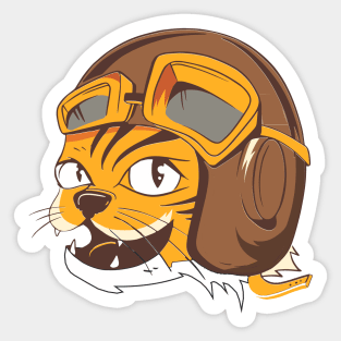 Tiger wearing vintage flying helmet's and goggles Sticker